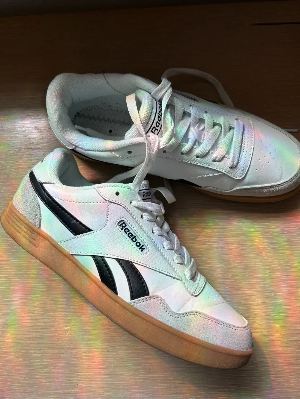 Reebok White Sneakers with Black Stripe and Gum Sole